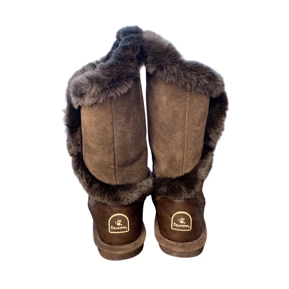 Bearpaw‎ Sheilah Brown Suede Faux Fur Trimmed Winter Boots Women's Size 7 NWOT